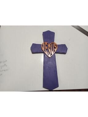Purple Decorative Jesus Heart Cross Wall Decor 14x9